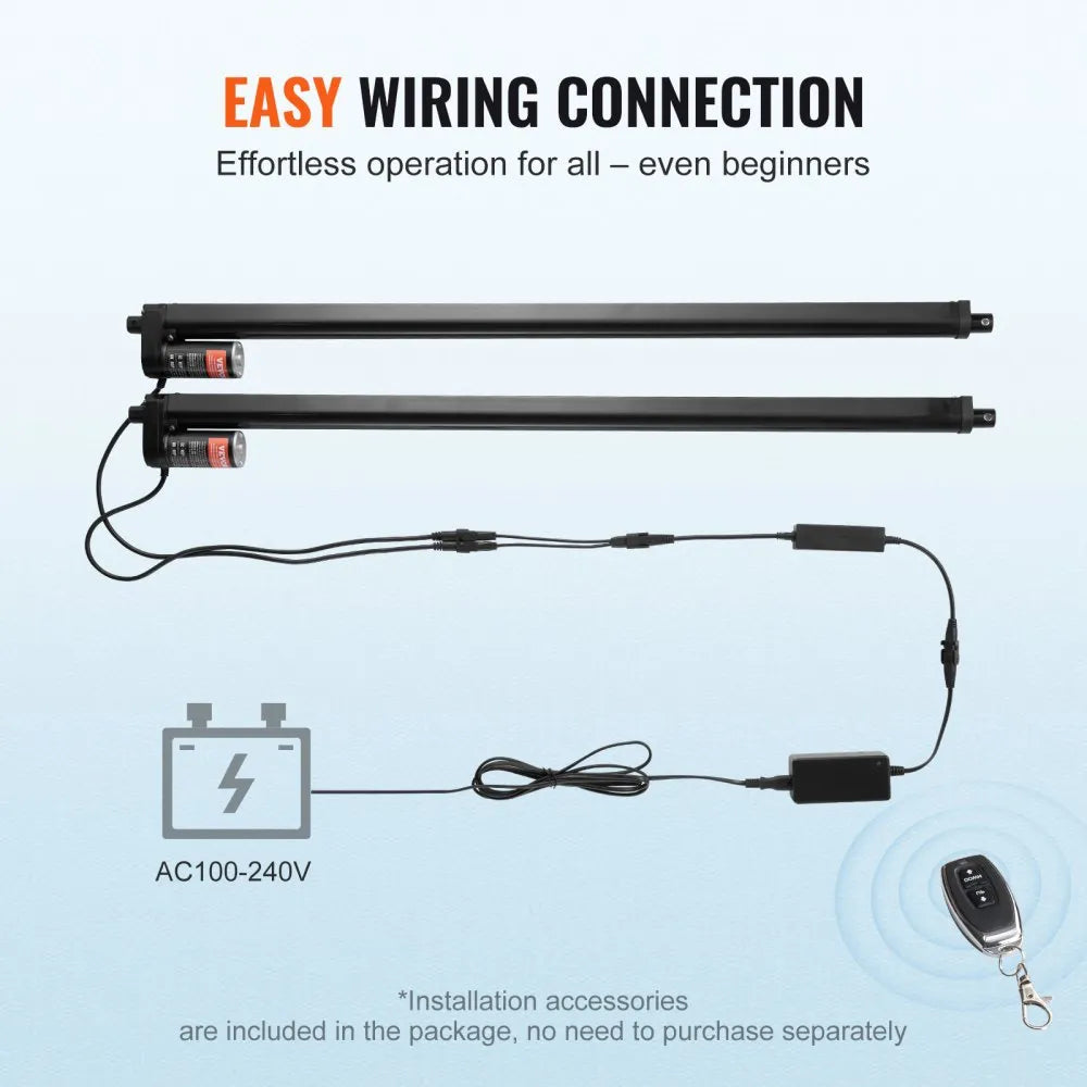 VEVOR 2PCS Linear Actuator Kit, 30 Inch High Speed 0.35"/s Linear Motion Actuator 12V, 220lbs/1000N Linear Actuator for TV/Table/Sofa Lifting, IP54 Protection - Wireless Remote Control Included