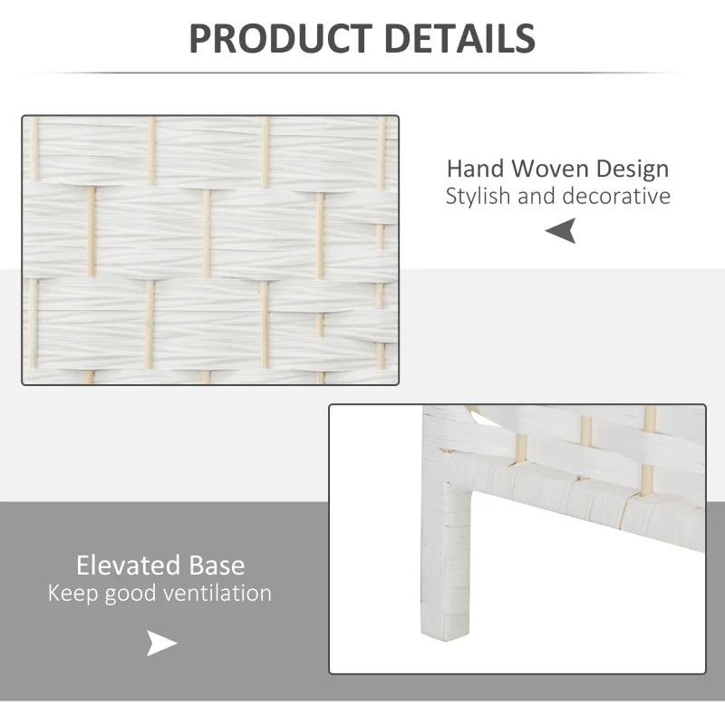 6ft Folding Room Divider, 4 Panel Wall Partition with Wooden Frame for Bedroom, Home Office, White