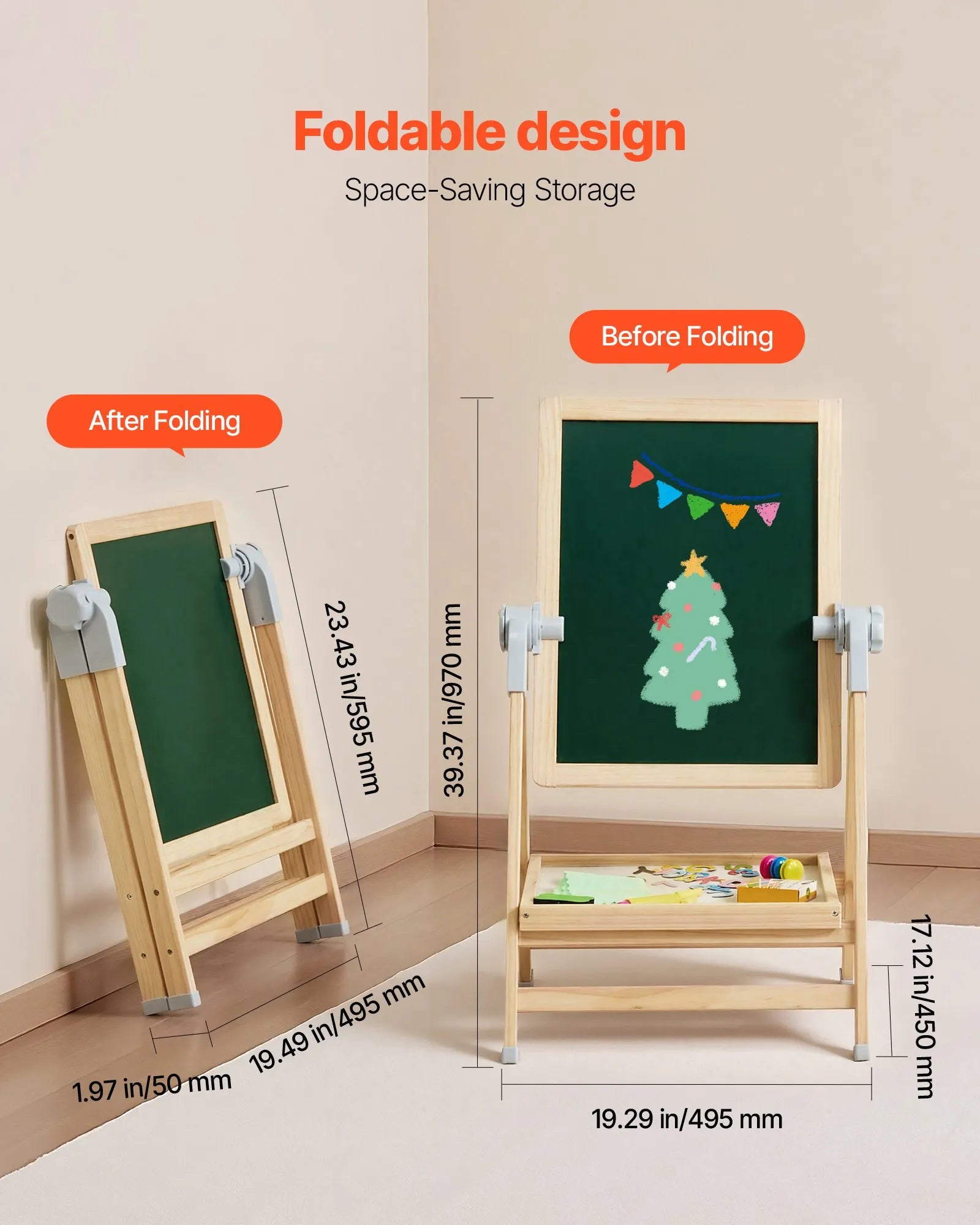 VEVOR 2-in-1 Kids Art Easel Double-Sided Wooden Magnetic Whiteboard Chalkboard