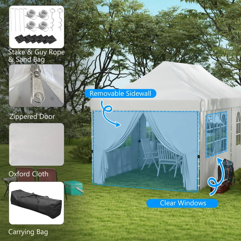 20x10 Pop Up Canopy with 6 Removable Sidewall, Carry Bag and 6 Sand Bags, Height Adjustable Instant Sun Shelter, White