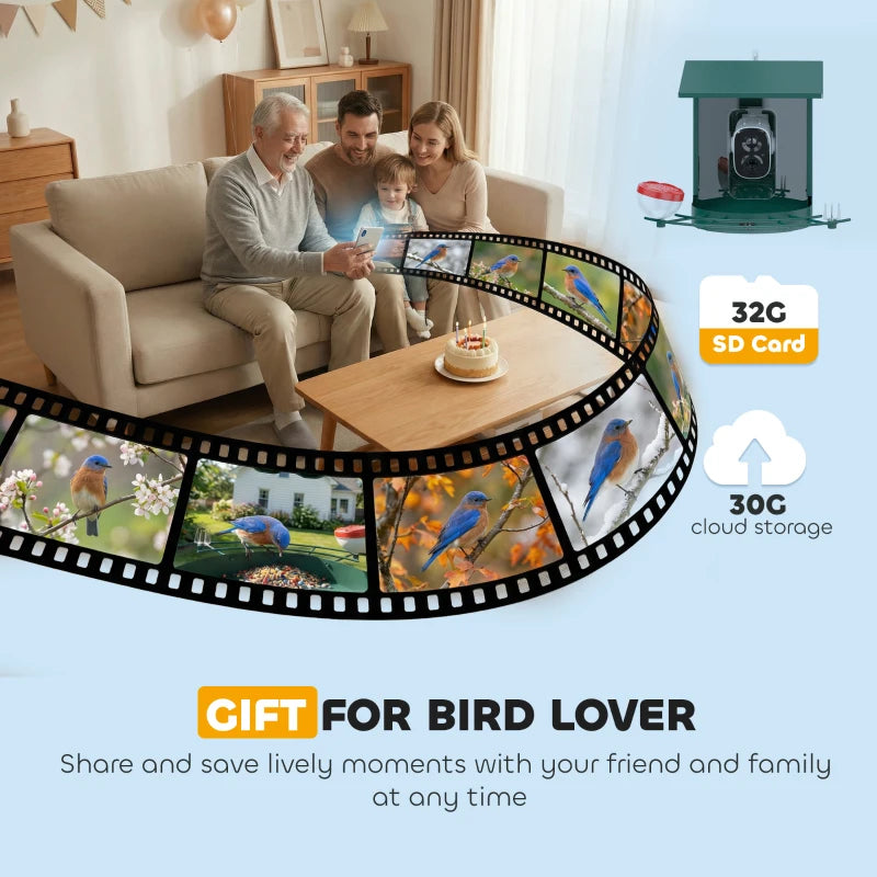 Smart Bird Feeder Camera Solar Powered with AI Identify 16000+ Birds, Auto Video Capture, Motion Detection