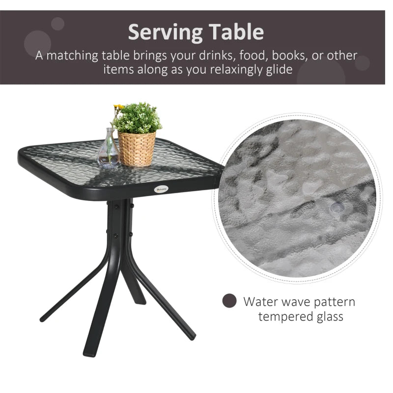 3 Piece Patio Glider Set Outdoor Gliders with Breathable Mesh Seat, Glass Top Table for Garden, Yard, Black