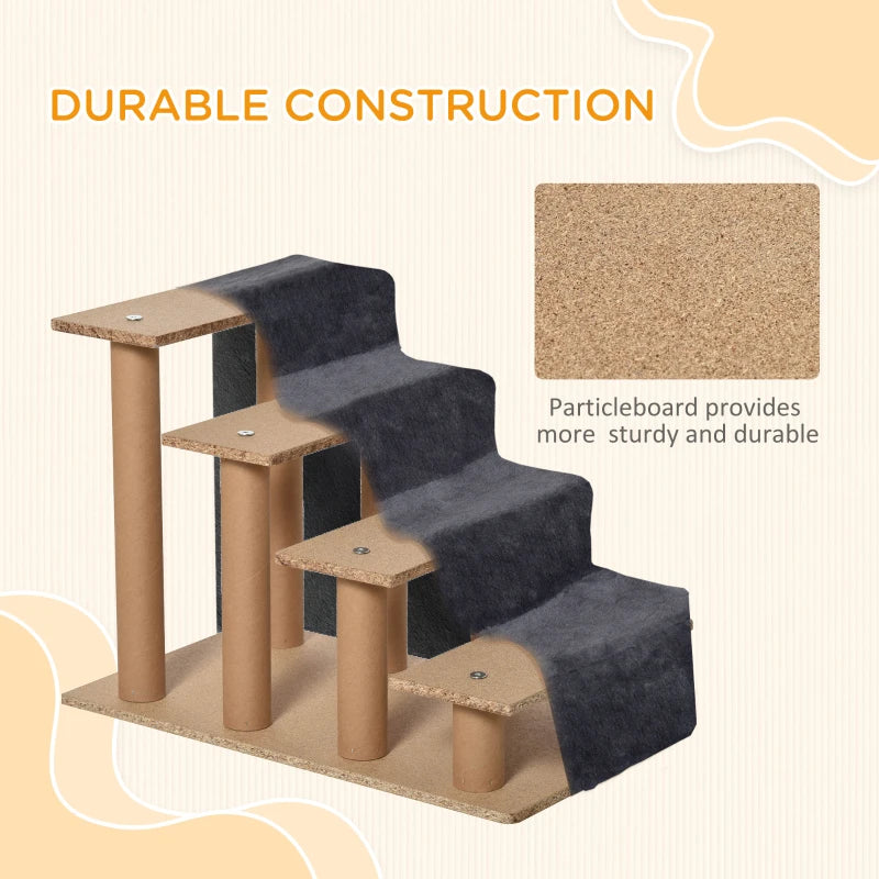 4-Step Dog Ramp for Sofa, Bed, and Couch, with Removable Cover, Dark Grey