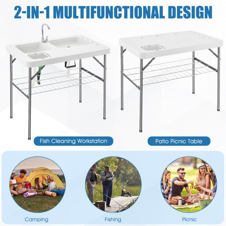 2-in-1 Folding Fish Cleaning Table-White
