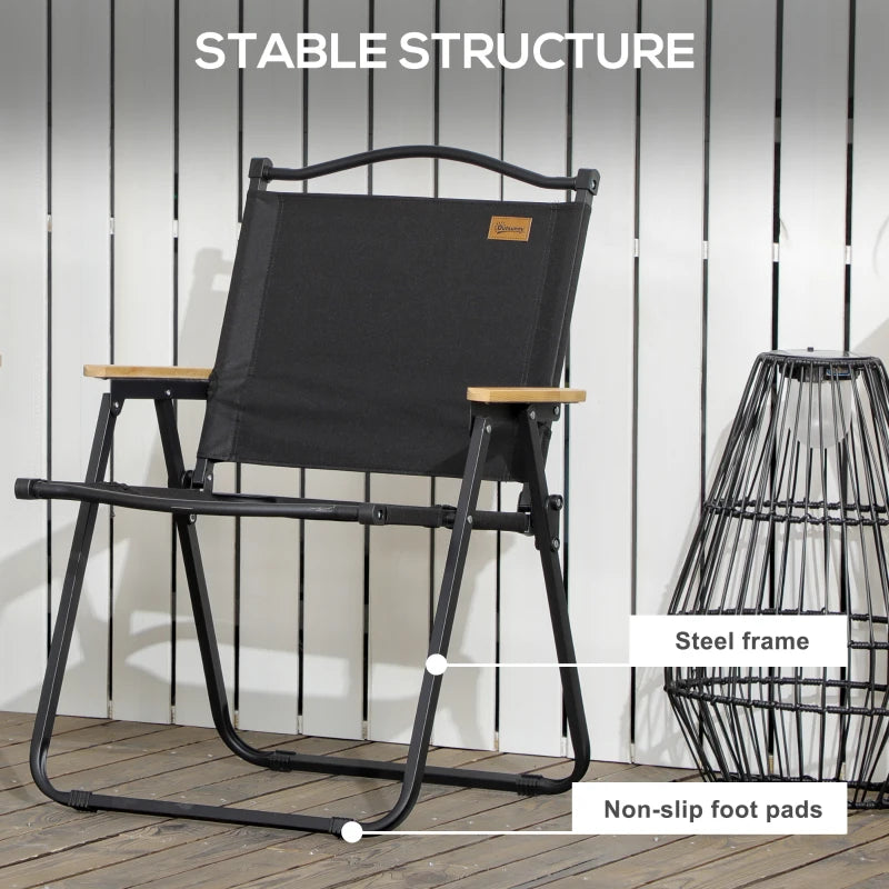 Set of 2 Camping Chair, Lightweight Folding Chair, Portable Armchairs, Excellent for Festivals, Fishing, Black