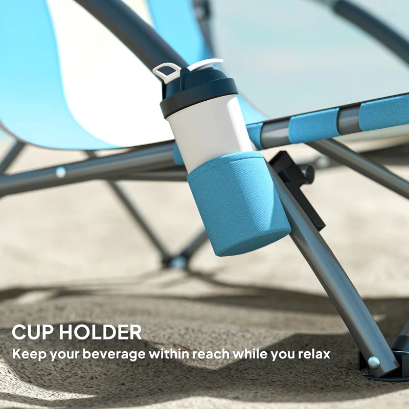 Set of 2 Folding Beach Chairs with Mesh Back, Carry Bag and Cup Holder for Outdoor Camping Lawn, 22.8" x 21.7" x 24.4"