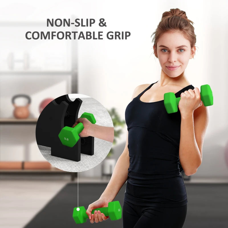 Soozier 2 x 2 lbs., 2 x 3 lbs., 2 x 5 lbs. Dumbbells Set with Dumbbell Rack, Hand Weights for Home Gym Training