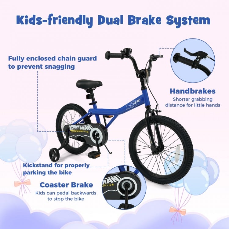18-Inch Kids Bike with Removable Training Wheels Navy - Brave Hero