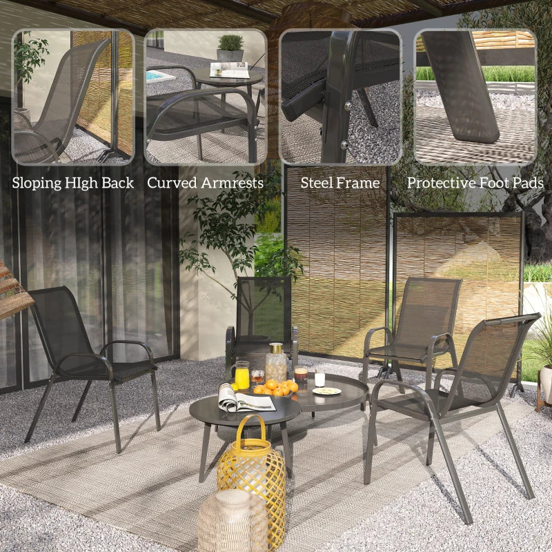 Set of 4 Outdoor Dining Chairs, Stackable Lawn Chairs with High Back, Breathable Mesh Seat for Garden Porch, Black