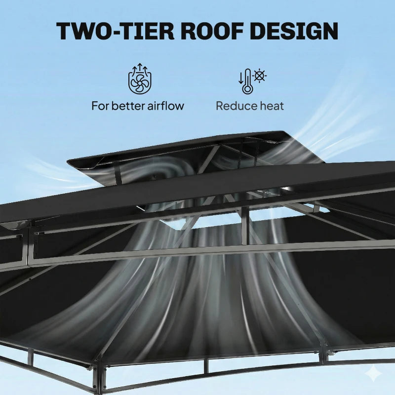 10' x 10' Gazebo, Soft Top Outdoor Gazebo with 2-Tier Roof, Metal Frame, Black