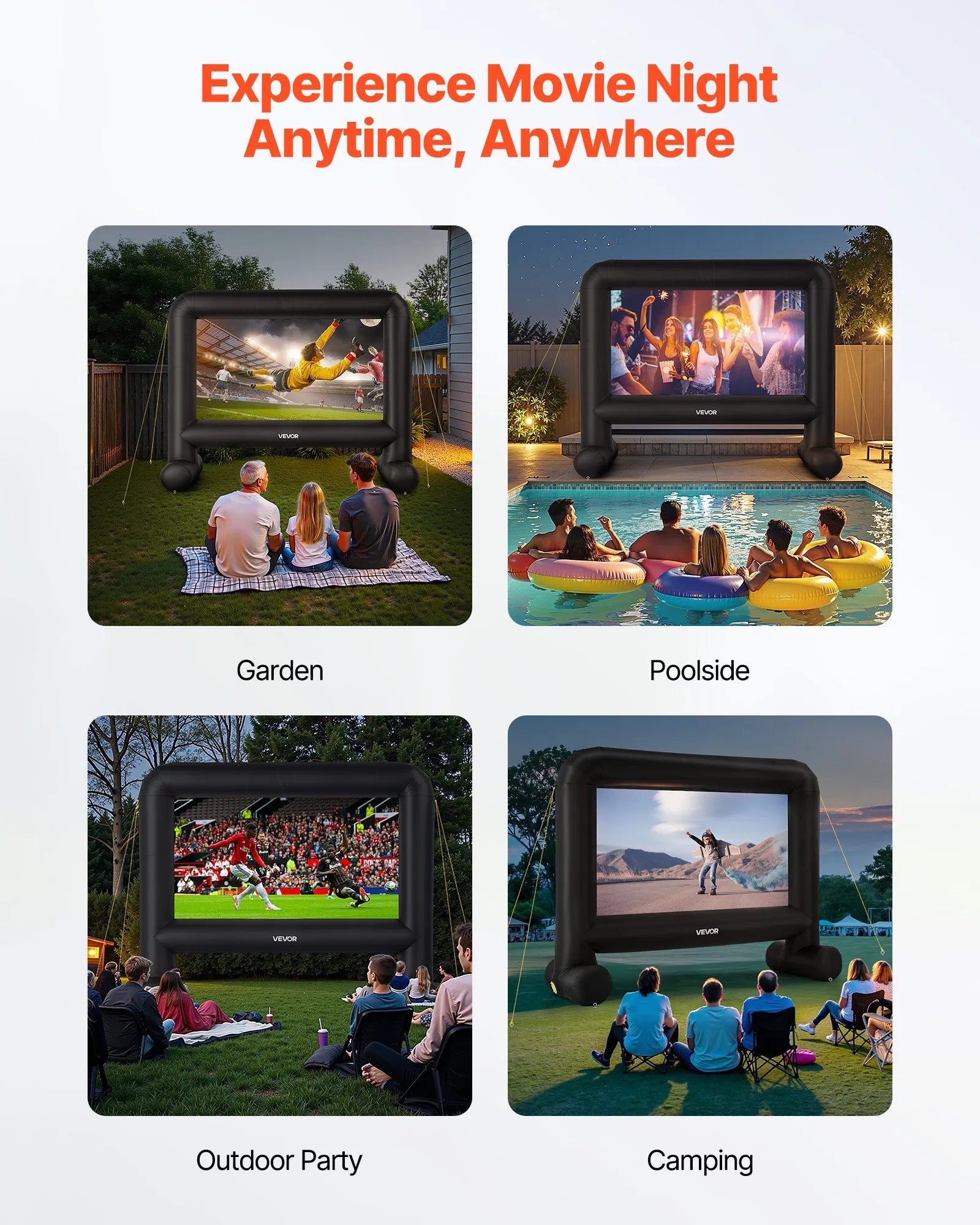 VEVOR 15 ft Inflatable Movie Screen 16:9 600D Movie Projector with Portable Bag