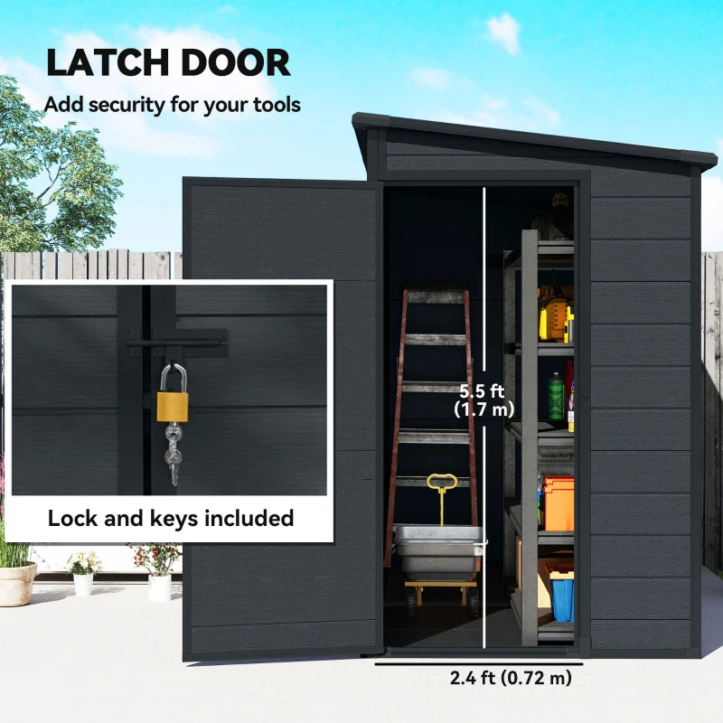 4.3' x 8' Outdoor Storage Shed with Floor, Garden Shed with Lockable Doors and Windows, Dark Grey