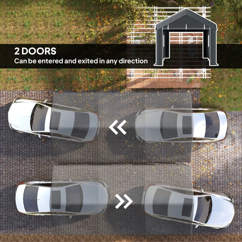 10' x 20' Carport, Heavy Duty Portable Garage with 6 Mesh Windows and 2 Doors, Dark Grey