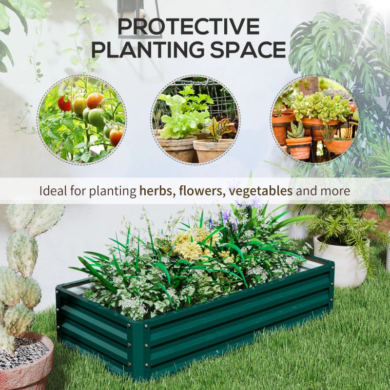 4' x 2' x 1' Raised Garden Bed, Set of 2 Galvanized Planter Box for Vegetables, Flowers, Herbs, Green