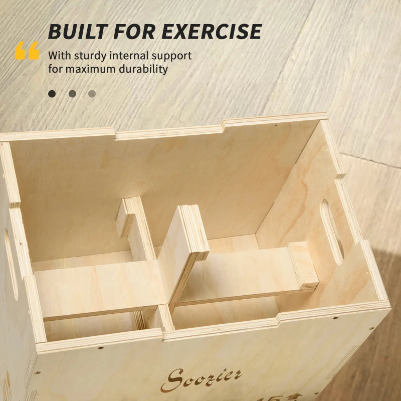 Soozier 3-in-1 Wooden Plyo Box, Plyometric Jump Box with Handle Openings for Home Gym, Workout Training, Natural