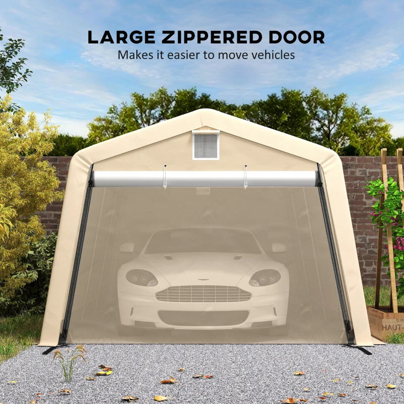 11' x 20' Portable Garage, Heavy Duty Carport Canopy with Ventilation Windows and Large Roll-up Door, Khaki
