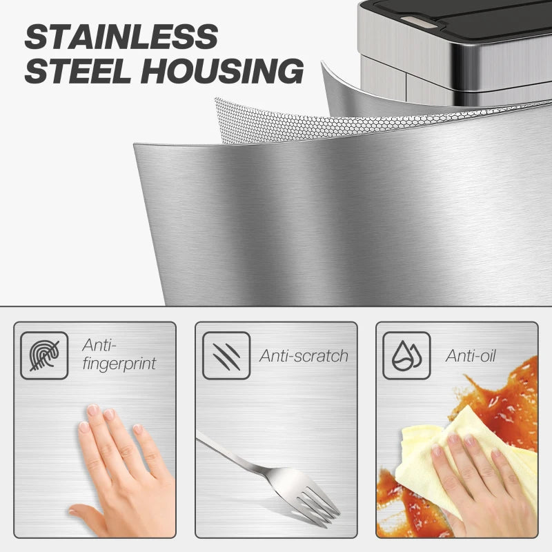 14.5 Gallon Sensor Can, Automatic Garbage Can with Soft-Close Butterfly Lid, Fingerprint-Proof Stainless Steel, Silver