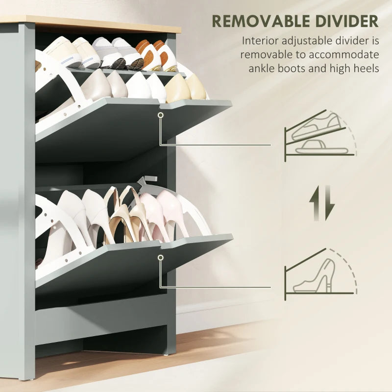 Shoe Storage Cabinet with 2 Flip Drawers and Adjustable Shelves for 12 Pairs of Shoes, Light Grey