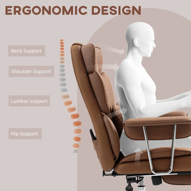 400LBS Massage Office Chair, Executive Office Chair with 6-Point Vibration, Footrest and Lumbar Support, Brown