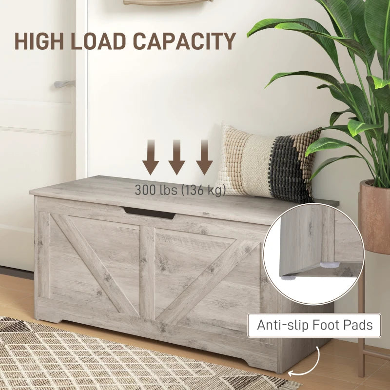 39.4 Inches Storage Chest, Storage Trunk with 2 Safety Hinges for Living Room, Grey Wood Grain