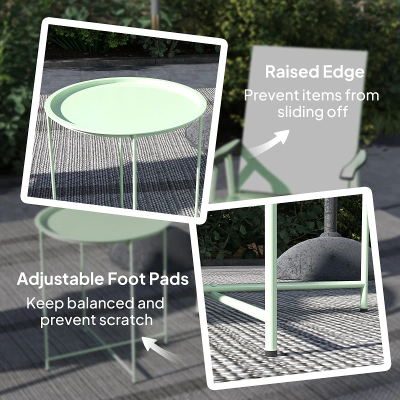 18" Outdoor Side Table with Removable Tray and Folding Legs, Indoor Outdoor for Balcony, Porch, Green