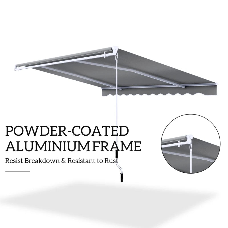 10x8ft Patio Awning Manual Retractable Sun Shade Aluminum Frame Grey