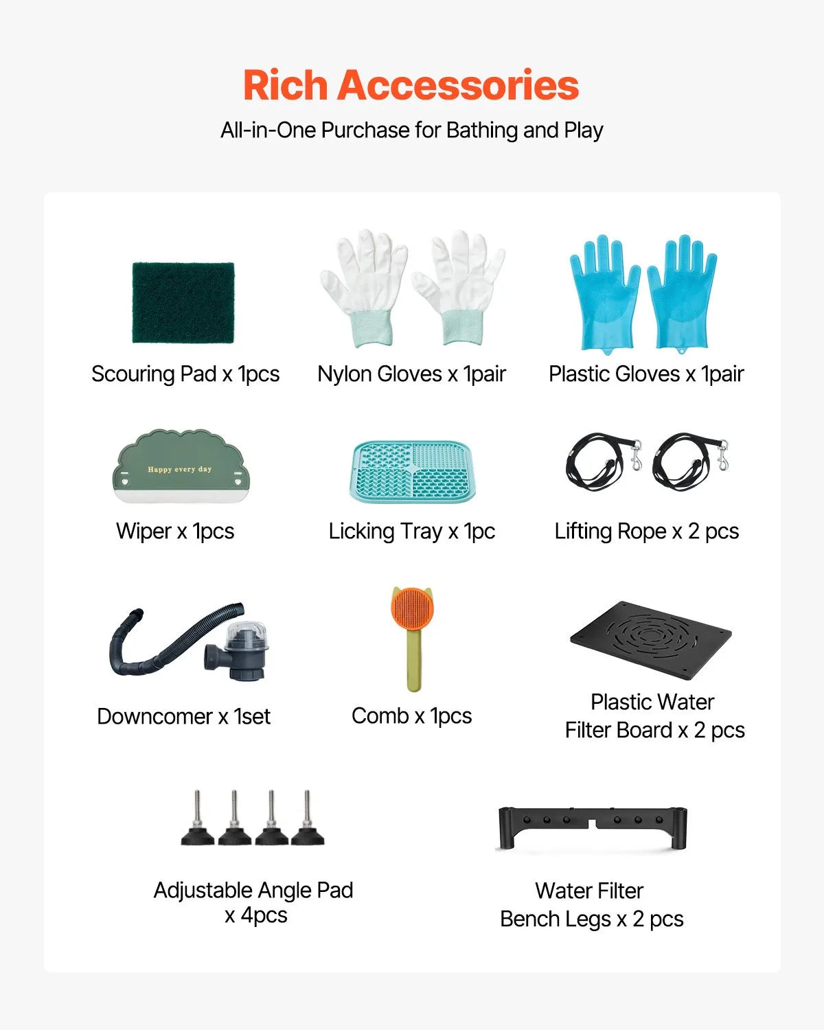 VEVOR 61 Inch Dog Grooming Bath Tub Stainless Steel w Ramp Water Filter Left