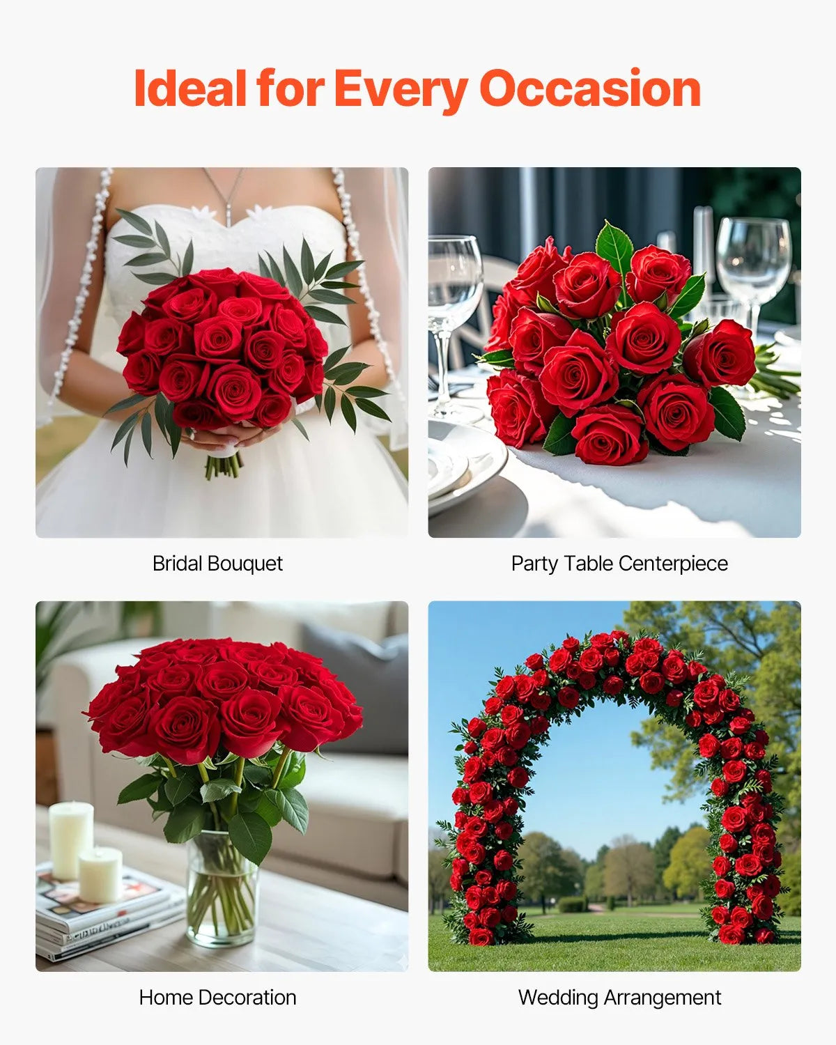 VEVOR 500 Pcs Red Roses Artificial Flowers Realistic Bouquet for Xmas Home Decor