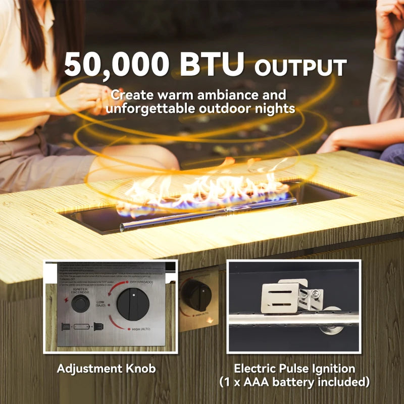 43" Propane Fire Pit Table 50,000 BTU Outdoor Gas Fire Table with Waterproof Cover