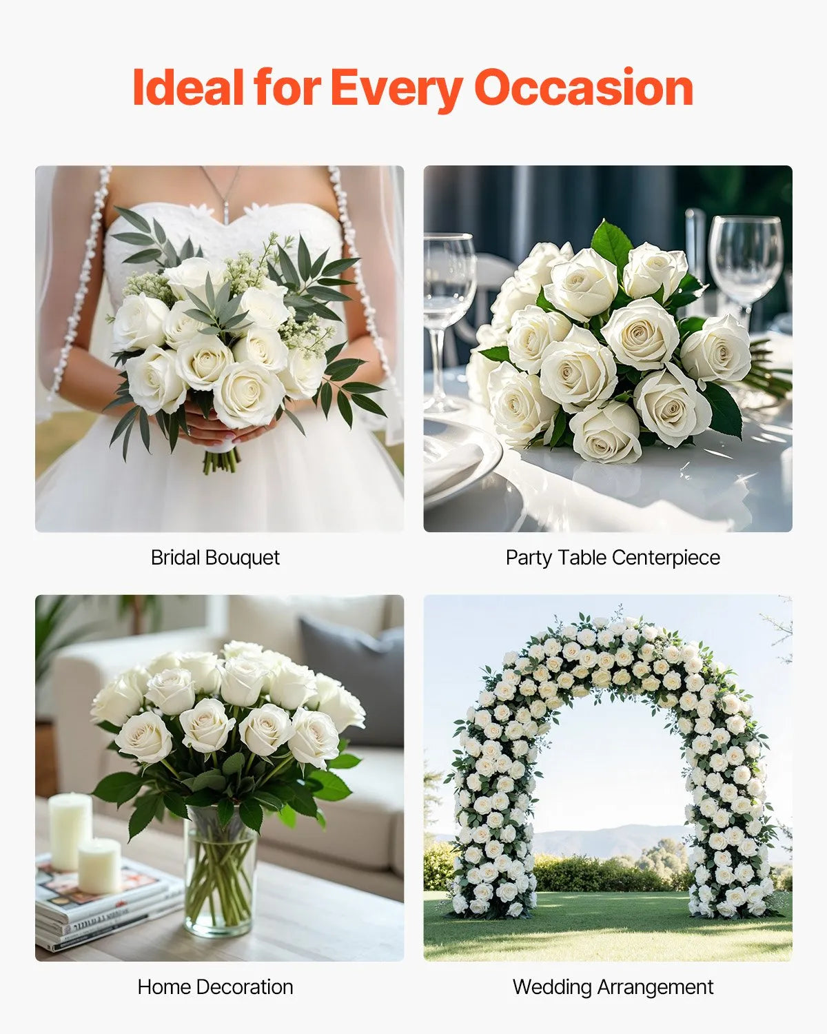 VEVOR 120 Pcs White Roses Artificial Flowers Realistic Bouquet Xmas Home Decor