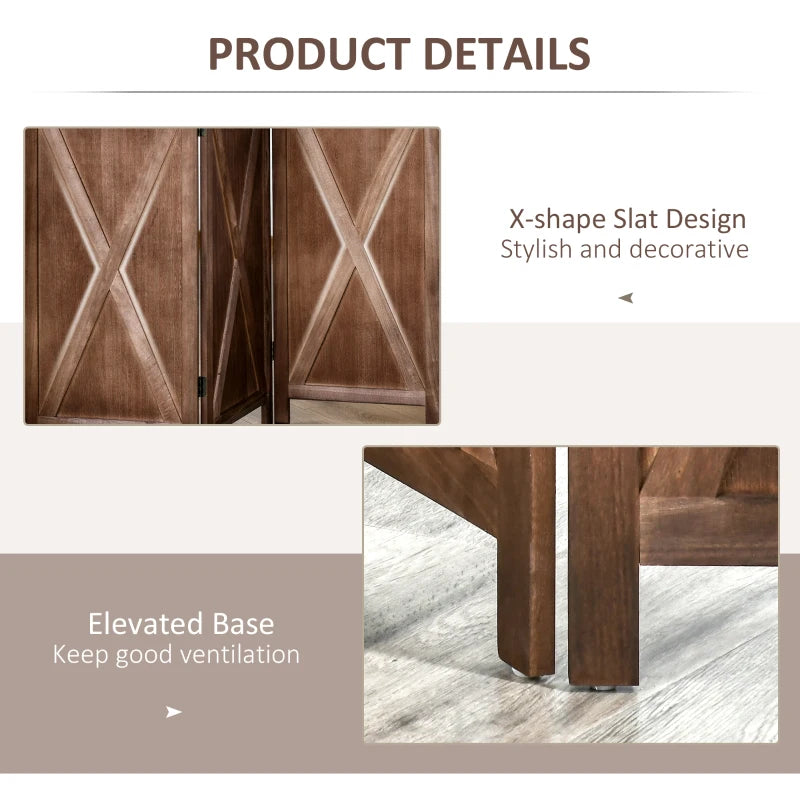 4-panel Wall Partition Farmhouse Room Separator with Foldable Design Wooden Frame 5.6FT, Walnut