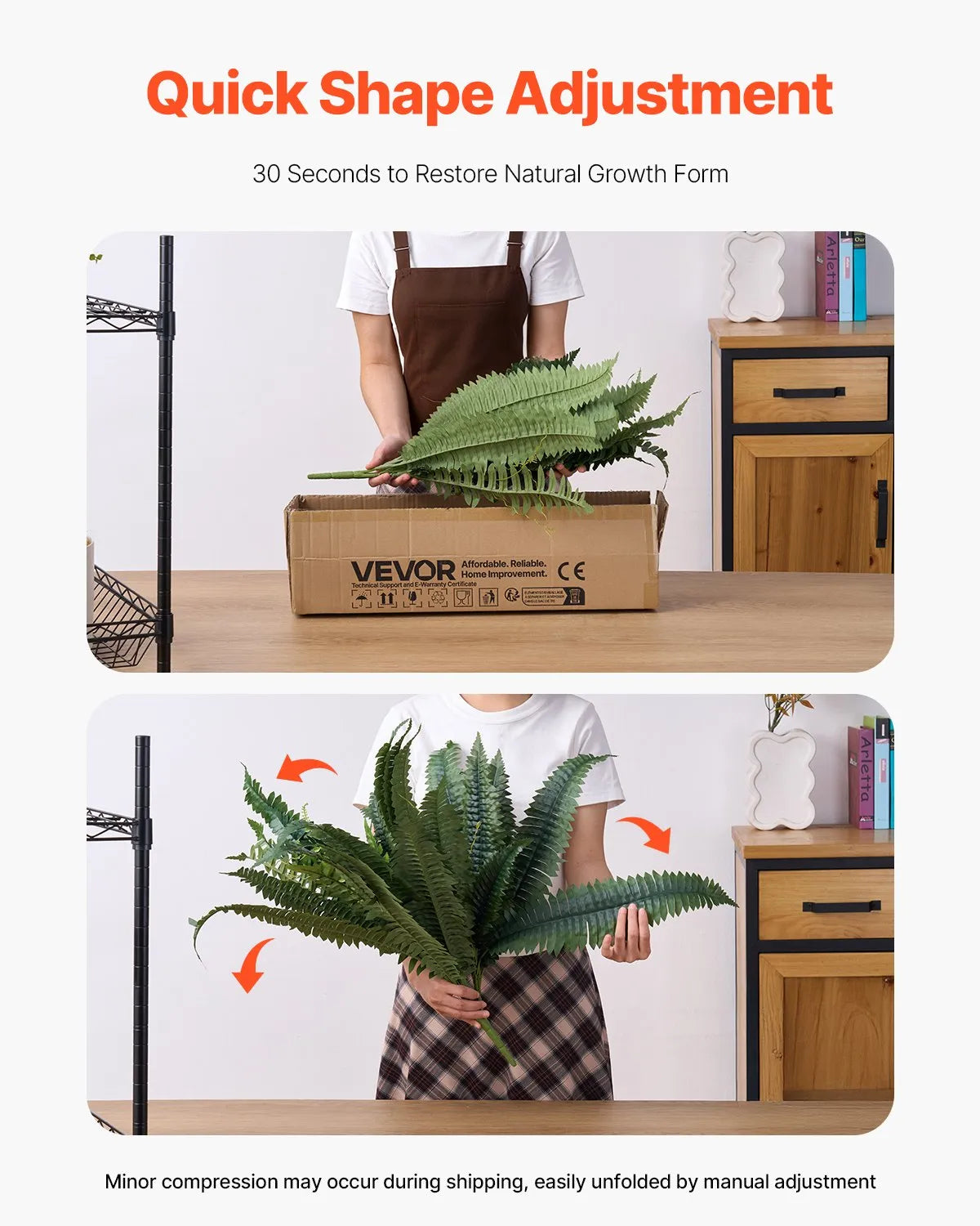 VEVOR 2Pcs Artificial Boston Ferns Plastic Fern 35 Branches Indoor Outdoor Decor