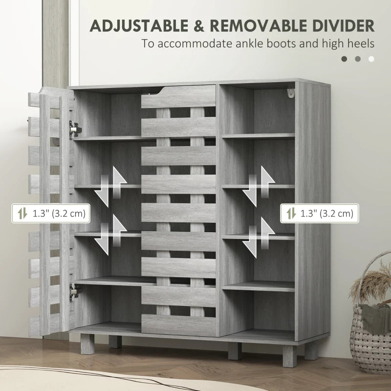 Shoe Cabinet, 21 Pair Shoe Storage Cabinet Organizer with 5-tier Double Door Cabinet and 5-tier Open Shelves, Light Grey