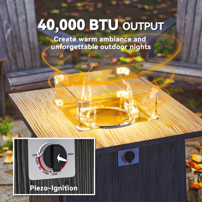 28" Propane Fire Pit Table 40,000 BTU Square Outdoor Gas Fire Table with Waterproof Cover, Adjustable Foot Pads