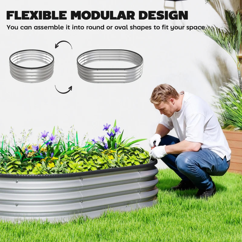 2Pcs Galvanized Raised Garden Bed, 4 x 3 x 1 ft Modular Metal Garden Beds with Rubber Strip Edging, Silver