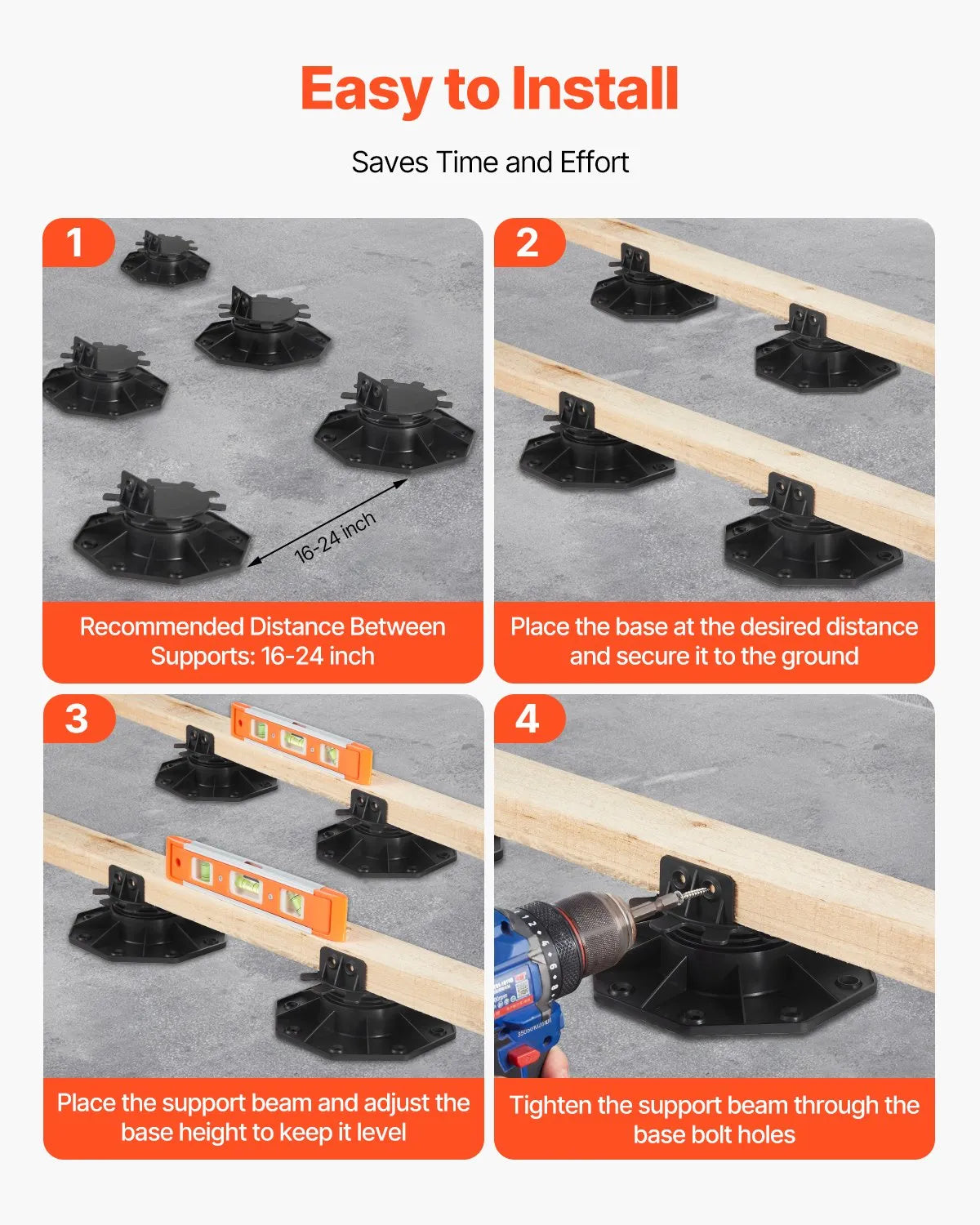 VEVOR 24 Pcs Adjustable Deck Support Pedestal Deck Foundation Base 1.18-2.36 in