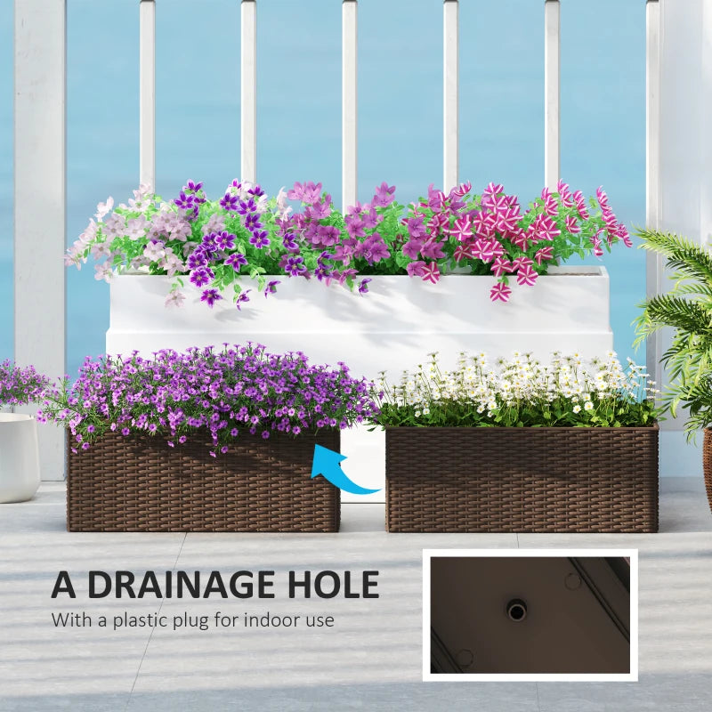 2 Pack 20 Inch Hanging Flower Pots, Railing Planter Box for Fence, Garden, Rattan Look, Brown