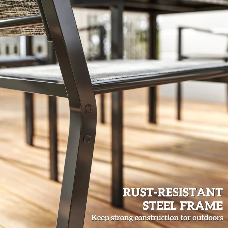 7 Piece Outdoor Dining Set with 6 Stackable Chairs, Rectangle Table, WPC Slatted Top, Rust-Resistant Steel Frame
