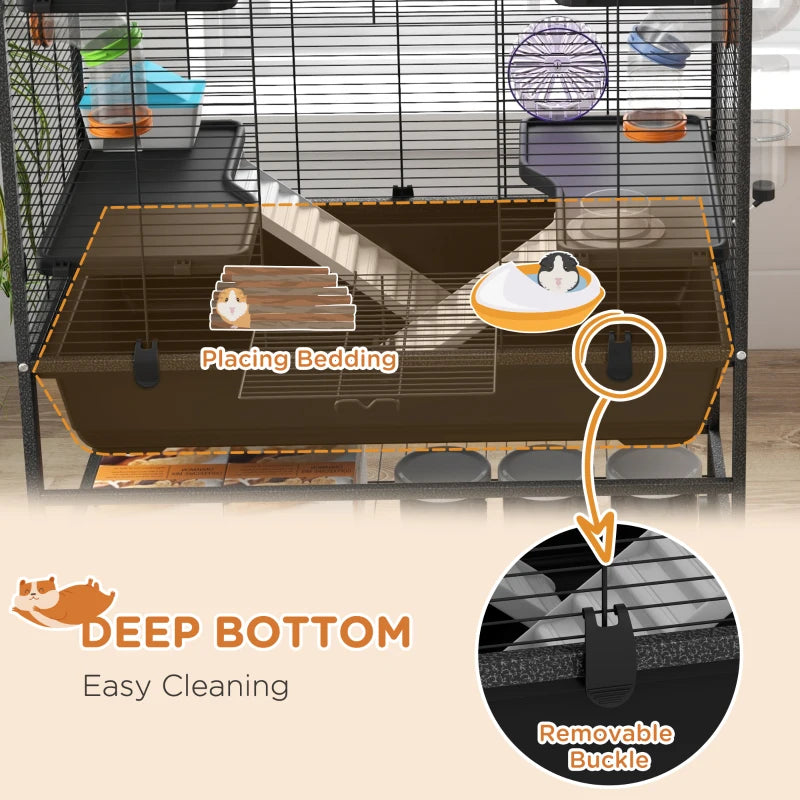 43" Rolling Hamster Cage with Tunnel Tube System, Storage Shelf, Exercise Wheel, Food Dish, Water Bottle, Ramp