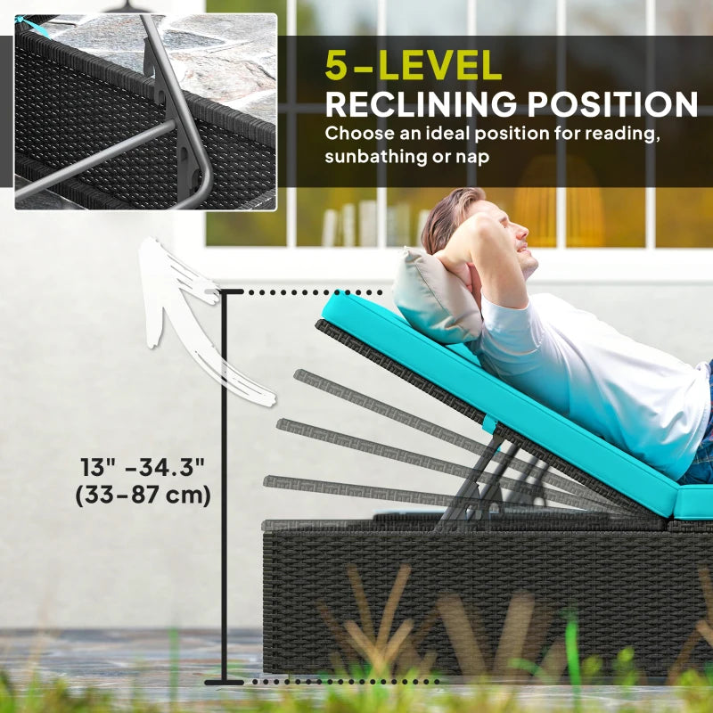 3pc Rattan Lounge Chair Set with Side Table Outdoor Patio Synthetic Rattan Wicker Sun Bed Set with Cushion