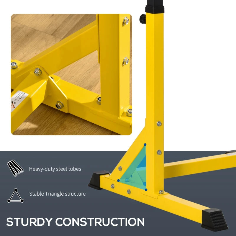Soozier Dip Station, Body Press Parallel Bar with 10 Adjustable Height, Home Gym Workout Trainer Dip Bar, Yellow