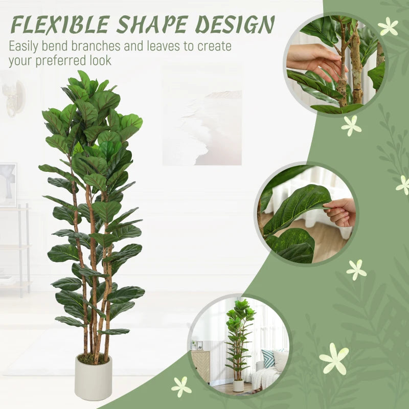 6FT Artificial Fiddle Leaf Fig Tree Set of 2, Fake Potted Tree with Solid Wood Trunks for Indoor Decor, Green