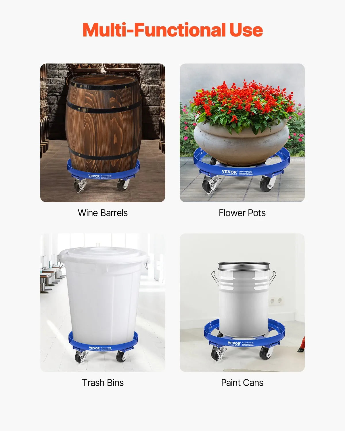 VEVOR 55 Gallon Drum Dolly 2000 lbs Barrel Dolly Cart Drum Caddy 4 Caster Wheels
