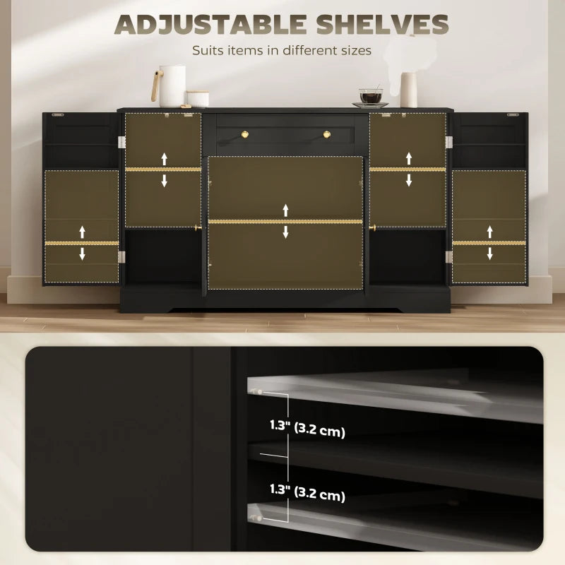 Sideboard Buffet Cabinet, Farmhouse Coffee Bar Cabinet with Door Shelves, Adjustable Shelves, Drawer, Barn Doors, Black