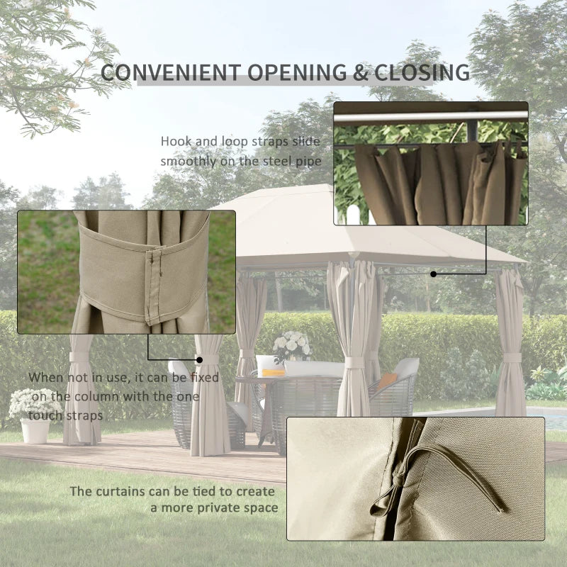 13'x 10' Soft-top Steel Patio Gazebo Canopy Party Tent with 6 Removable Curtains and Drainage Holes, Khaki