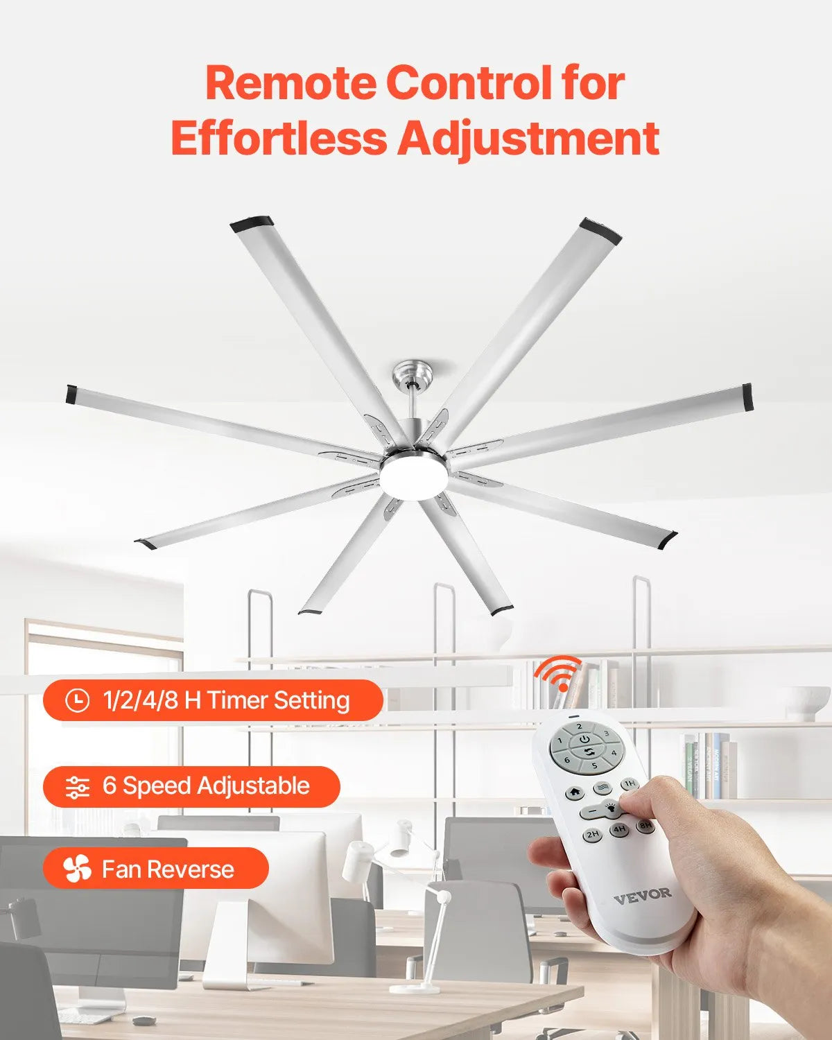 VEVOR 84" Ceiling Fan with Light Remote Control Reversible Motor Brushed Nickel
