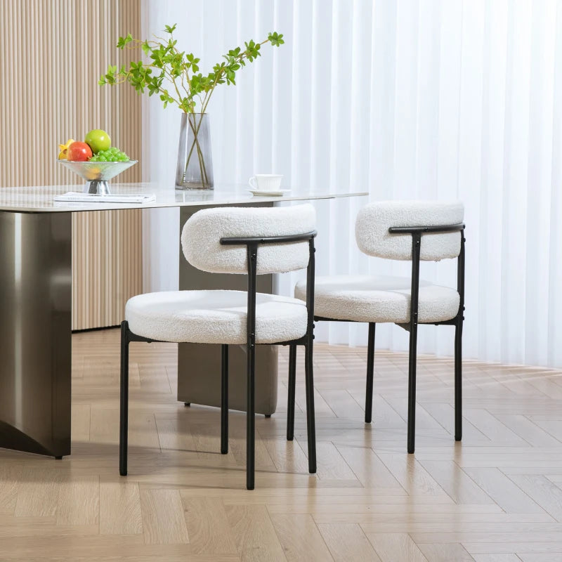 2 Pieces Kitchen Chairs, Modern Dining Chairs w/ Berber Fleece Upholstery and Steel Legs for Living Room, Cream White