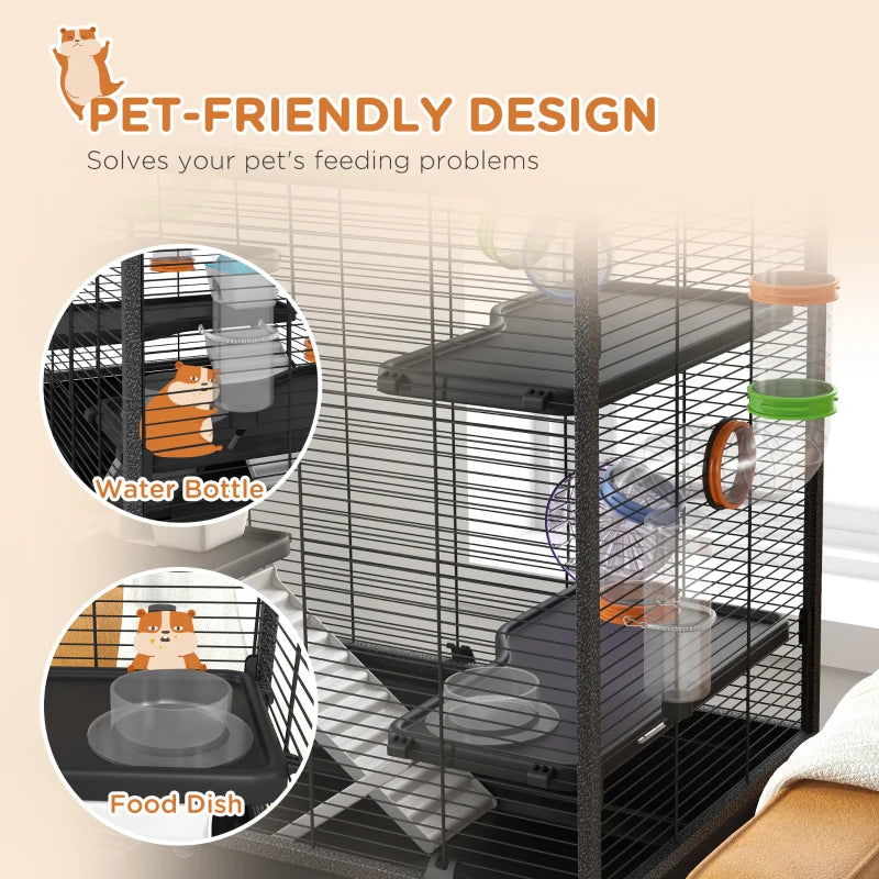43" Rolling Hamster Cage with Tunnel Tube System, Storage Shelf, Exercise Wheel, Food Dish, Water Bottle, Ramp