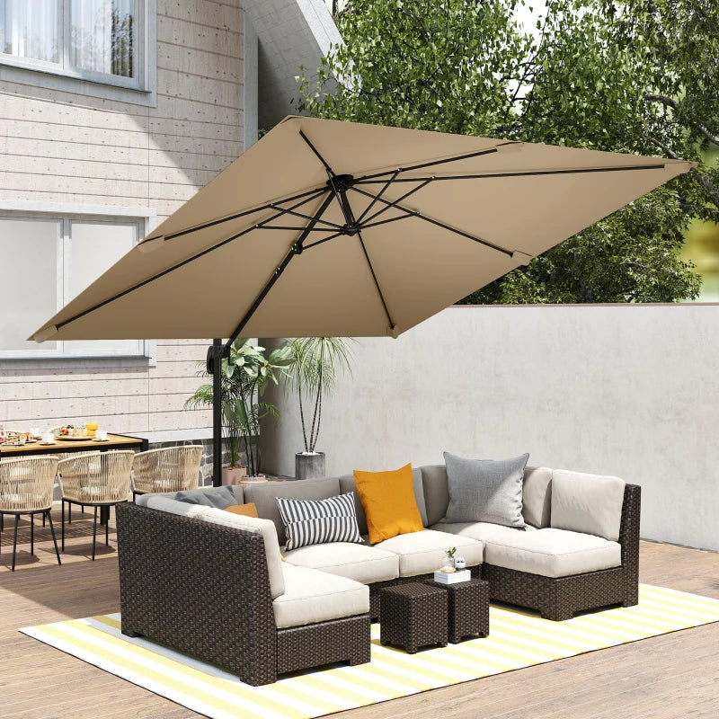 10 FT Cantilever Patio Umbrella, Square Patio Umbrella with Crank Handle, Cross Base and Tilt, 360° Rotation