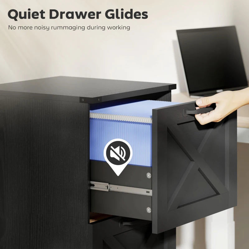 3 Drawer File Cabinet with Silent Slides, Vertical Farmhouse Filing Cabinet Fits Letter/A4 Size Home Office, Black
